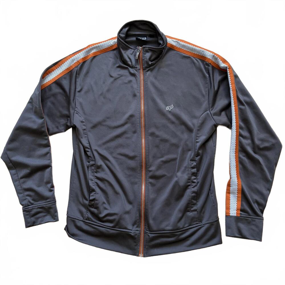 Y2K Fox Racing Track Jacket Orange Trim Full Zip Motocross Gray Men's Size Large